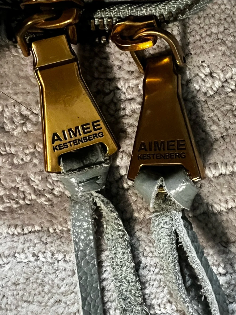 Aimee Kestenberg Gray Pebbled Leather 2 fold Zip Pulls wristlet in Gold Hardware